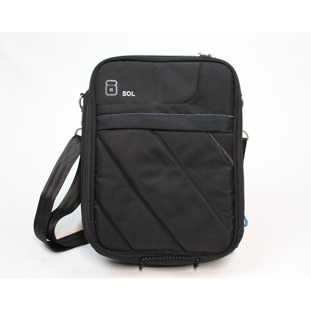 SOL Computer Table Messenger Bag Carry Case Padded Black Nylon Zipper 12 In Tech